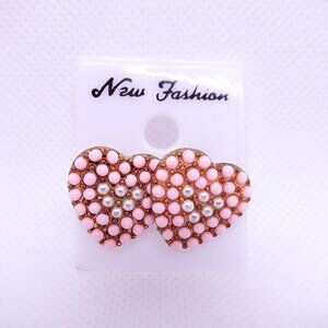 💎3/25💎NOS Vintage Retro 1980s Style Pink Silver Heart Pierced Stud Earrings